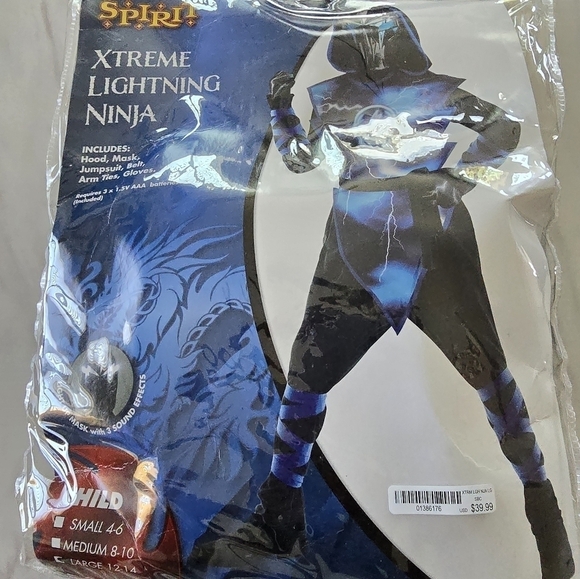 Spirit Halloween Ninja Costume Boys Blue Sz L 8-10 Full Set Jumpsuit Hood Mask - Picture 3 of 9